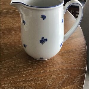 White Pitcher with Blue Floral Design